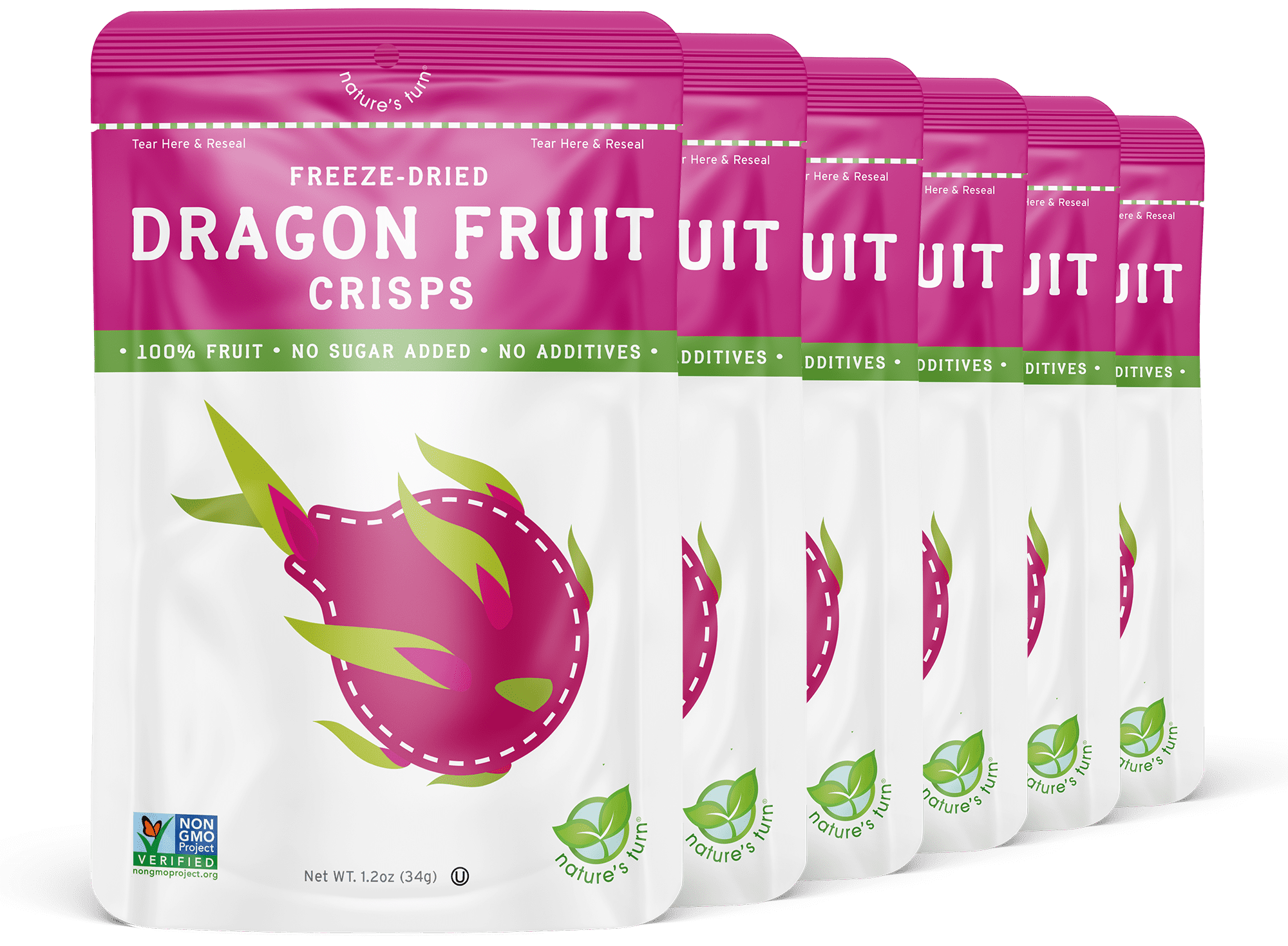 Nature's Turn Freeze Dried Dragon Fruit Crisps, 6 Pack, 1.20 oz