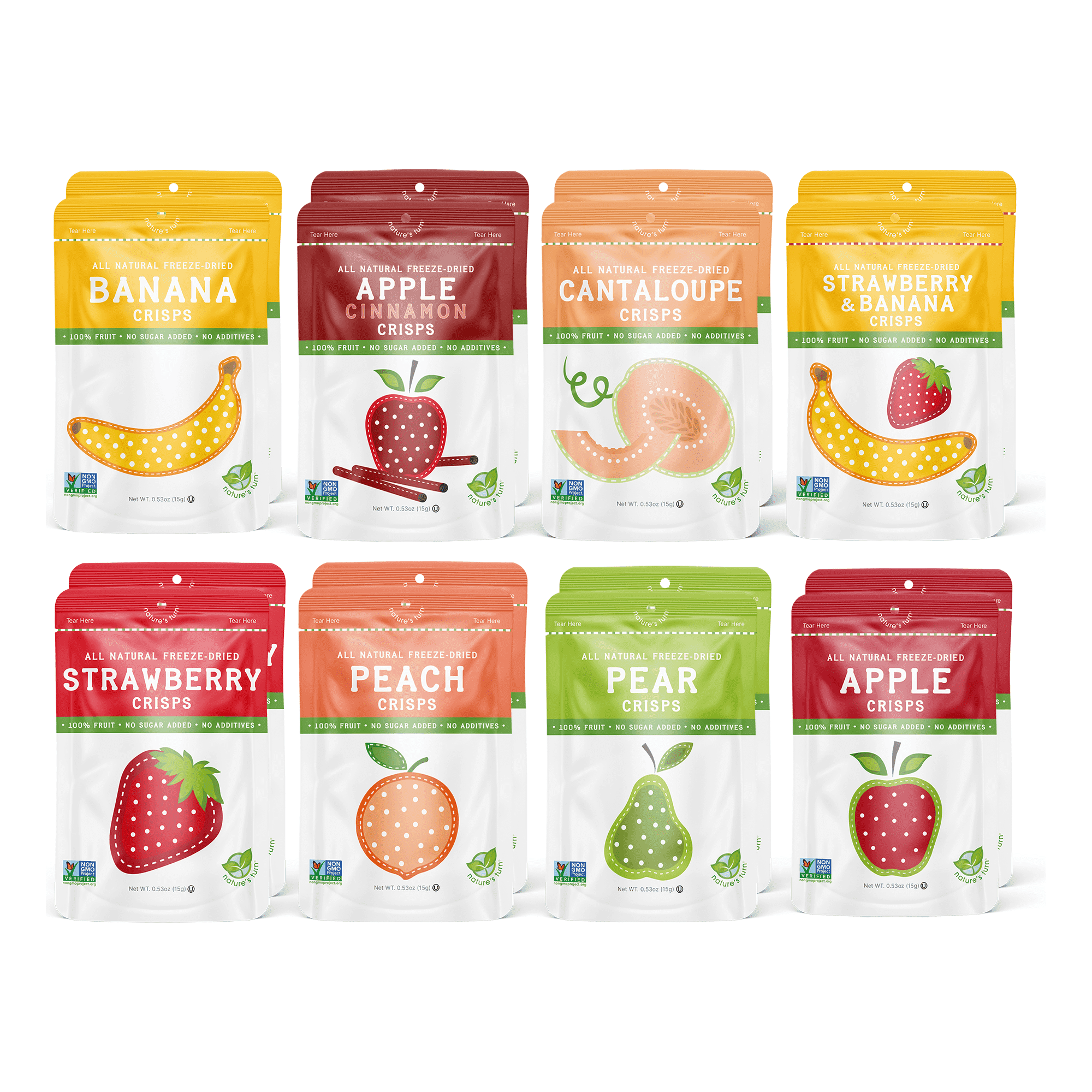 Nature’s Turn Freeze-Dried Fruit Crisps Mega Variety Pack, No Added Sugar, Healthy Natural Fruit Crisp Snack for School Lunch, 16 Pack (0.53 oz Each)