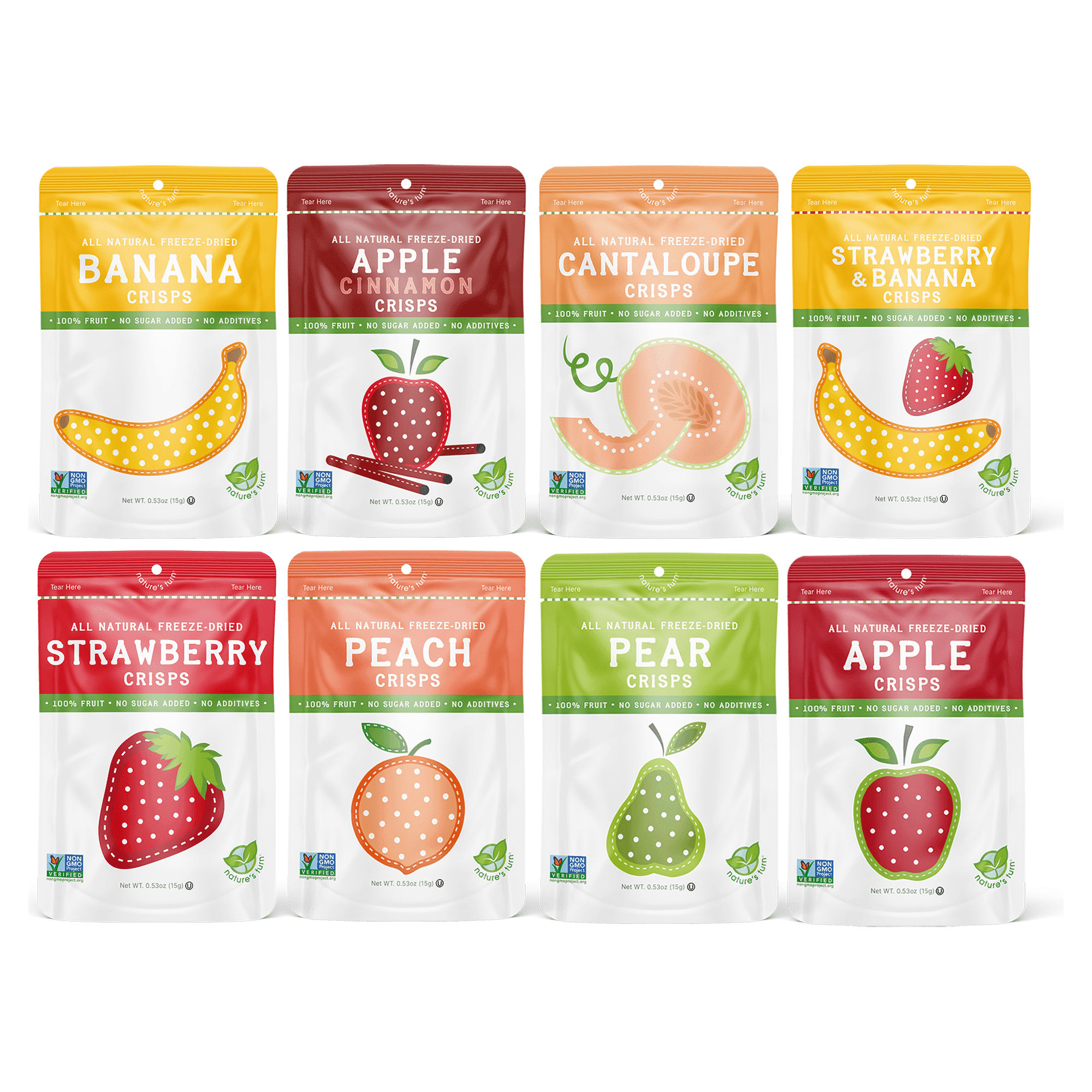 Nature's Turn Freeze-Dried Fruit Crisps Sampler Variety Pack, No Added Sugar, Healthy Natural Fruit Crisp Snack for School Lunch, 8 Pack (0.53 oz Each)