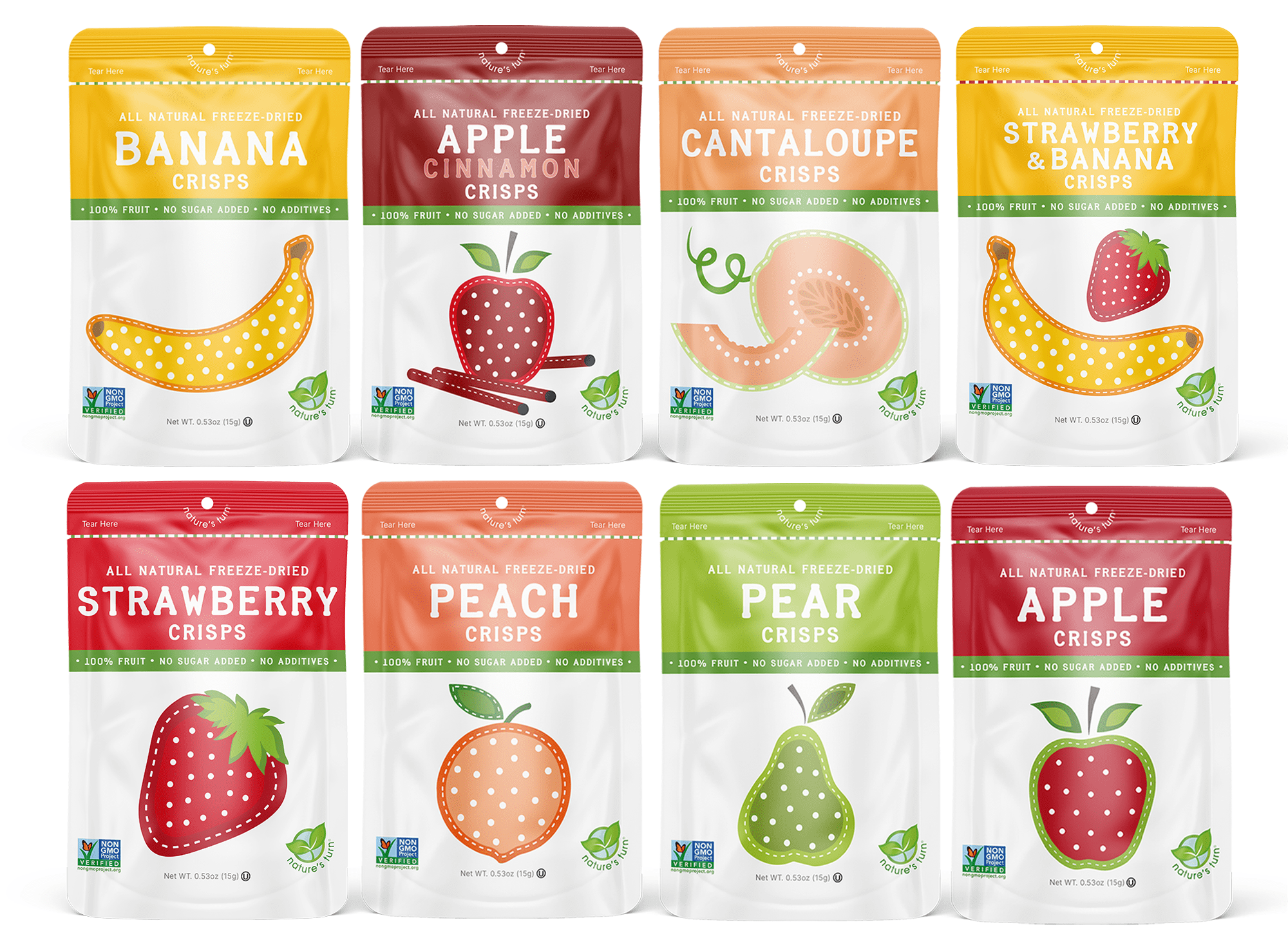 Nature's Turn Freeze Dried Fruit Crisps Sampler Variety Pack, Pack of 8 (0.53oz Each)