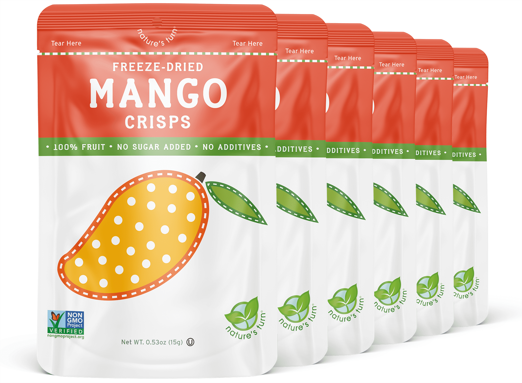 Nature's Turn Freeze-Dried Mango Crisps, Pack of 6 (0.53oz Each)