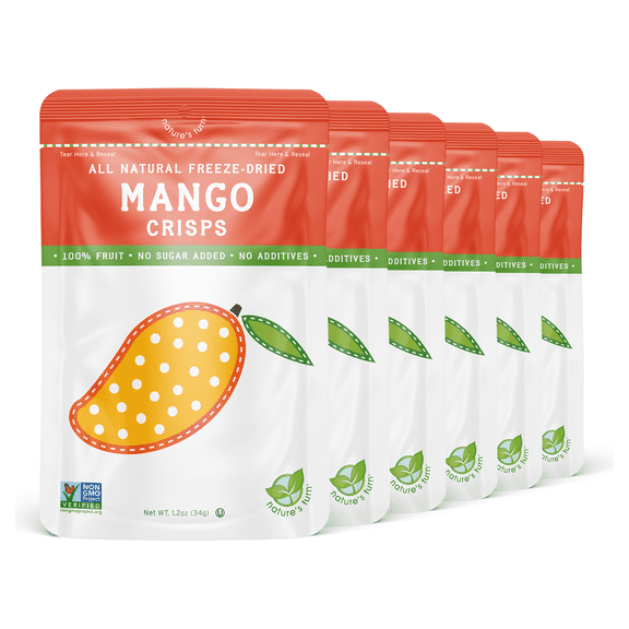 Natures Turn Freeze-Dried Mango Crisps, No Added Sugar, Healthy Natural Fruit Crisp Snack for School Lunches, 6 Pack (1.2 oz Each)