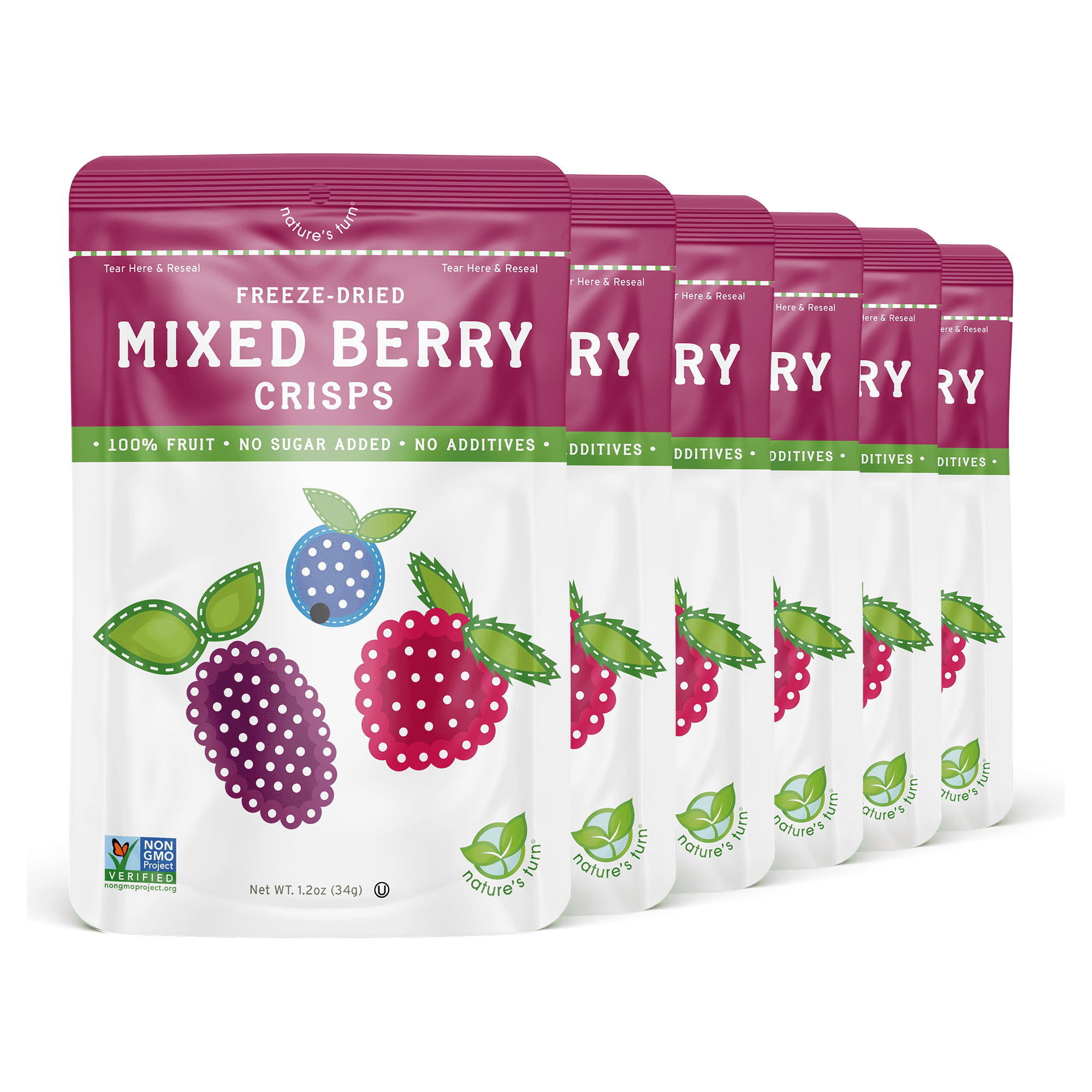 Nature’s Turn Freeze-Dried Mixed Berry Crisps, No Added Sugar, Healthy Natural Fruit Crisp Snack for School Lunches, 6 Pack (1.2 oz Each)