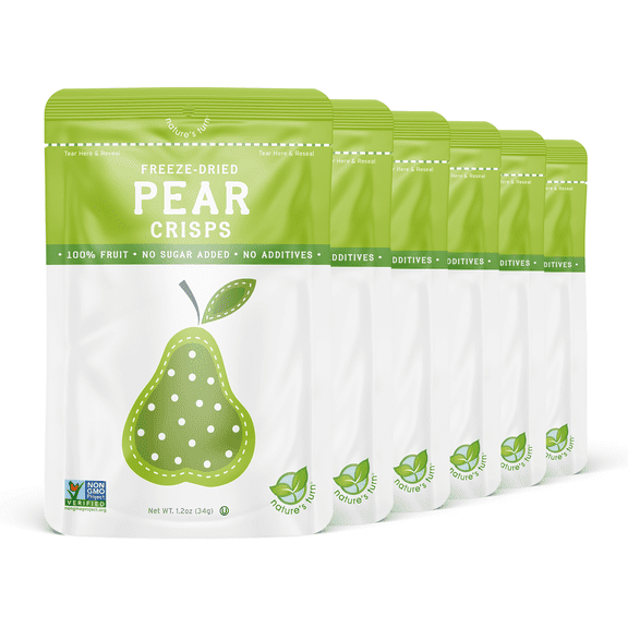 Natures Turn Freeze-Dried Pear Crisps, No Added Sugar, Healthy Natural Fruit Crisp Snack for School Lunches, 6 Pack (1.2 oz Each)