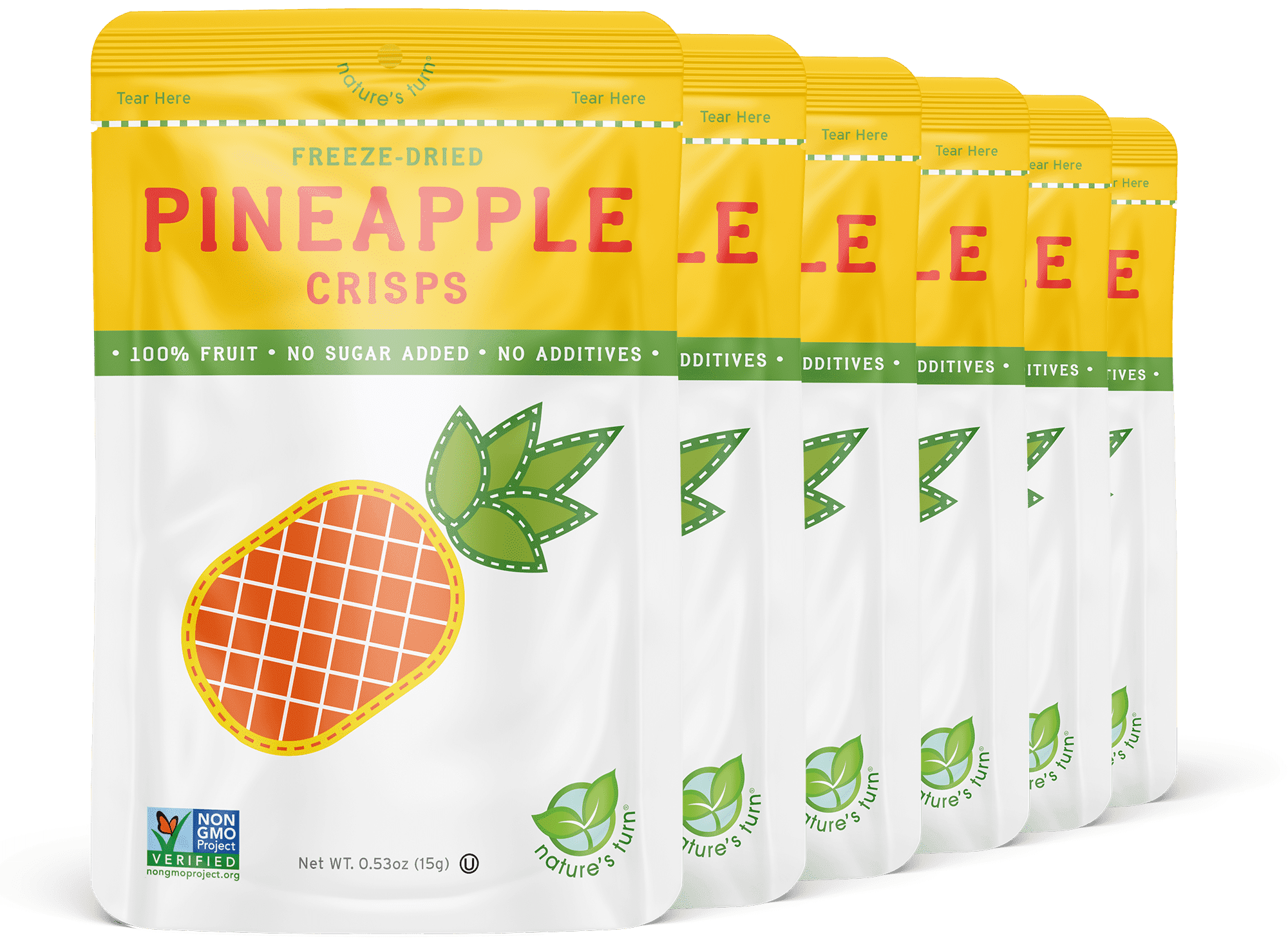Nature's Turn Freeze Dried Pineapple Crisps, 6 Pack, 15g (0.53oz