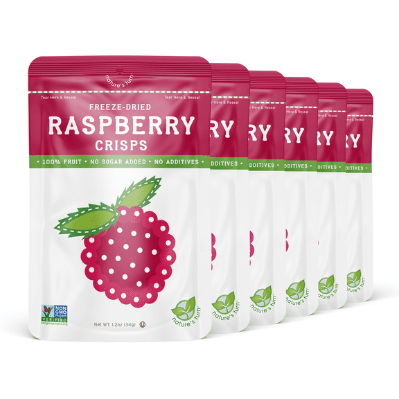 Natures Turn Freeze-Dried Raspberry Crisps, No Added Sugar, Healthy Natural Fruit Crisp Snack for School Lunches, 6 Pack (1.2 oz Each)