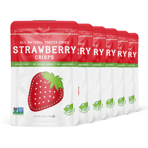 Nature's Turn Freeze-Dried Strawberry Crisps, Pack of 6 (0.53 oz Each)