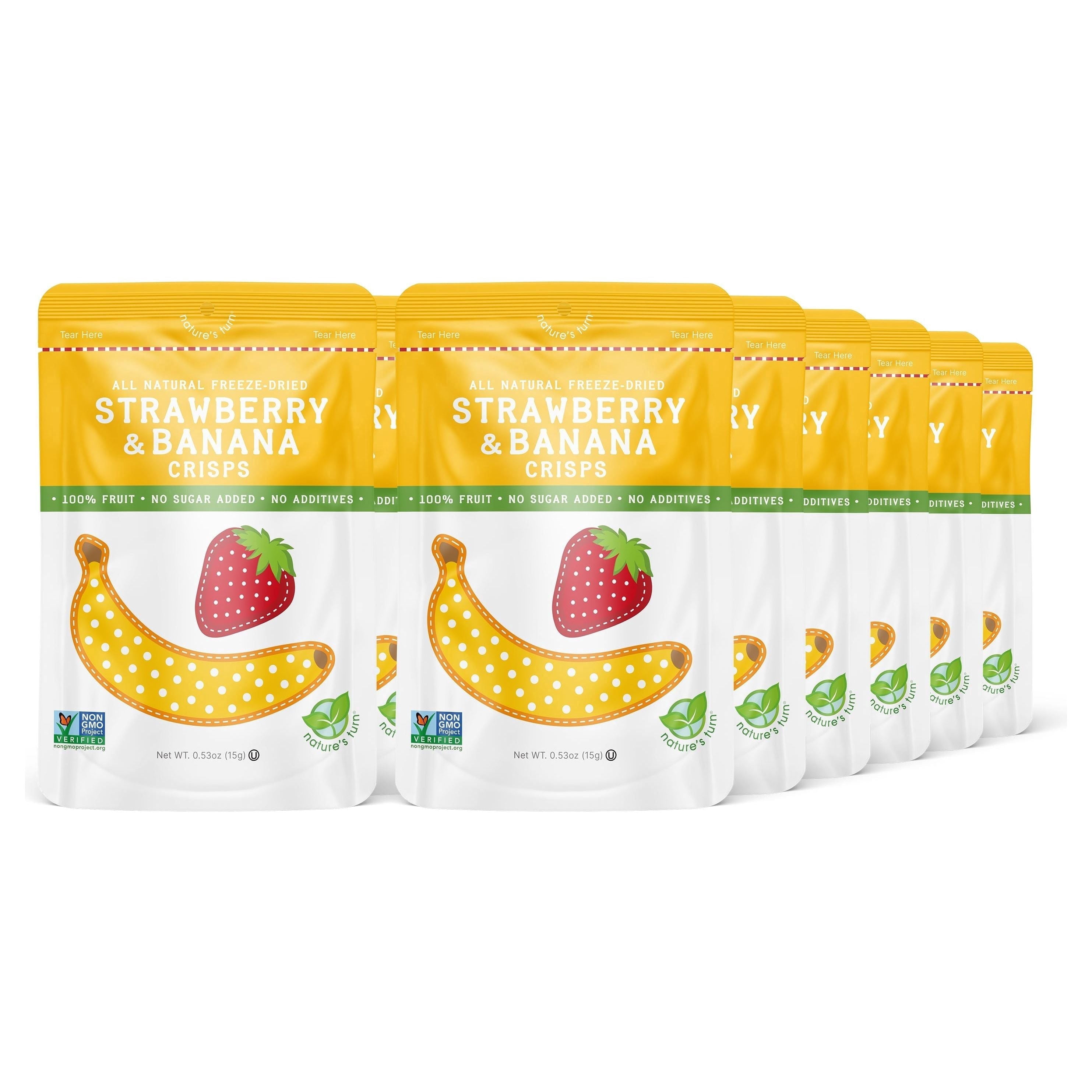 Nature's Turn Freeze-Dried Strawberry Banana Crisps, No Added Sugar, Healthy Natural Fruit Crisp Snack for School Lunches, 12 Pack (0.53 oz Each)