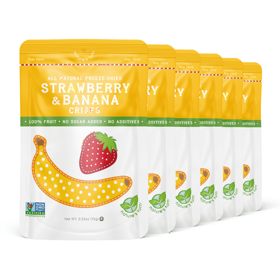Nature's Turn Freeze-Dried Strawberry and Banana Crisps, Pack of 6 (0.53 oz Each)
