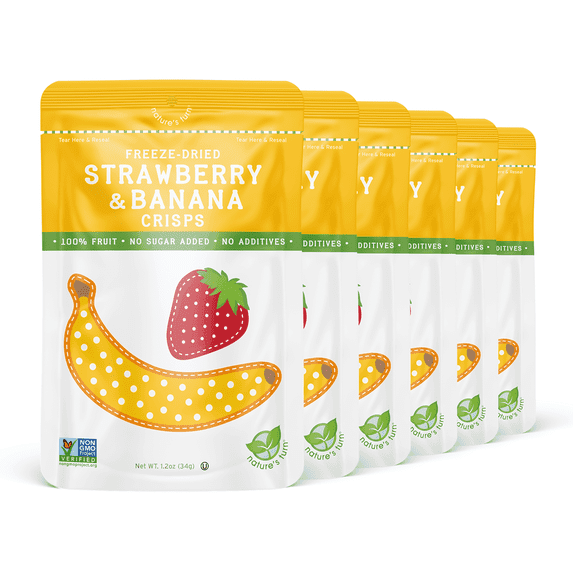 Nature’s Turn Freeze-Dried Strawberry Banana Crisps, No Added Sugar, Healthy Natural Fruit Crisp Snack for School Lunches, 6 Pack (1.2 oz Each)