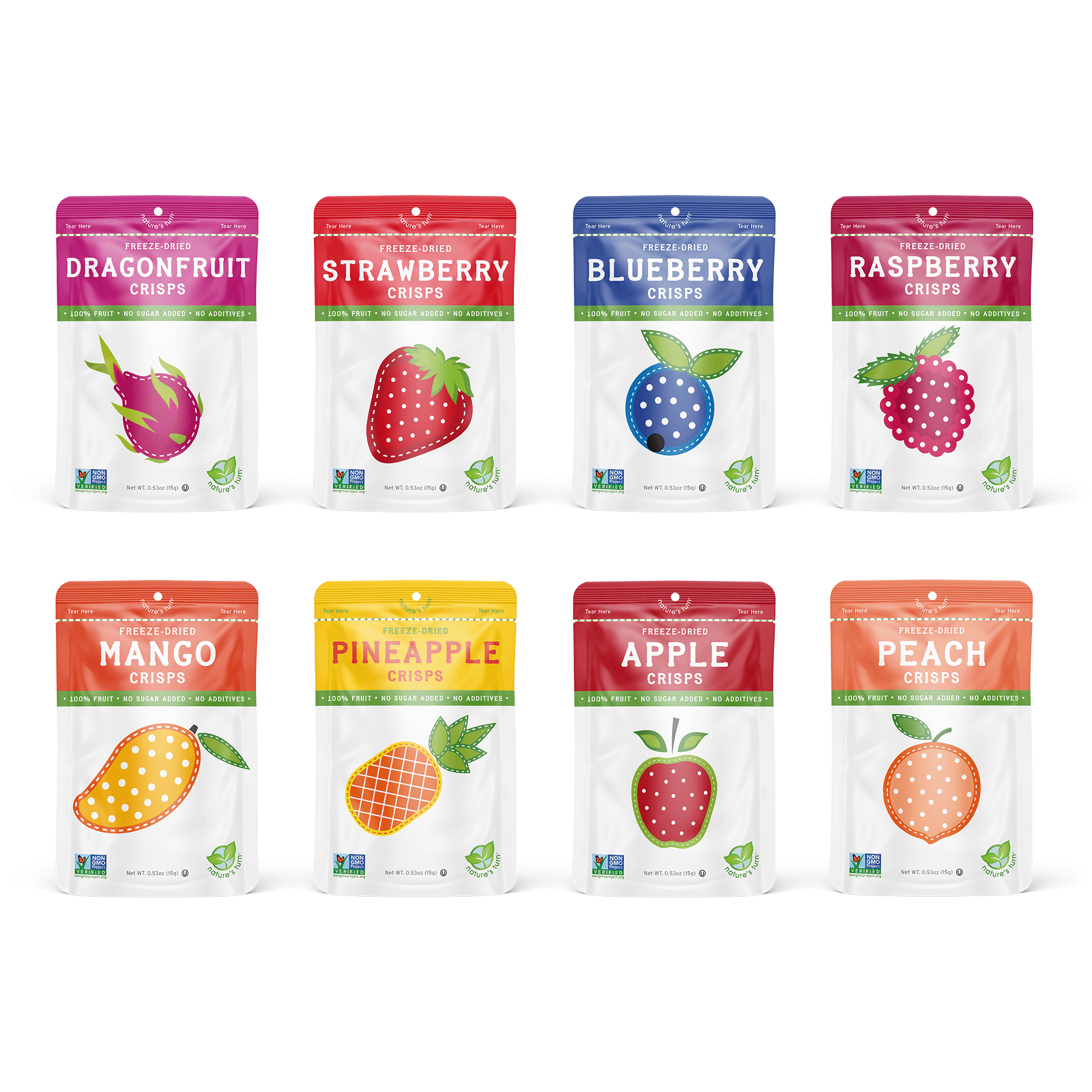 Nature’s Turn Freeze-Dried Superfruit Crisps Variety Pack, No Added Sugar, Healthy Natural Fruit Crisp Snack for School Lunches, 8 Pack (0.53 oz Each)