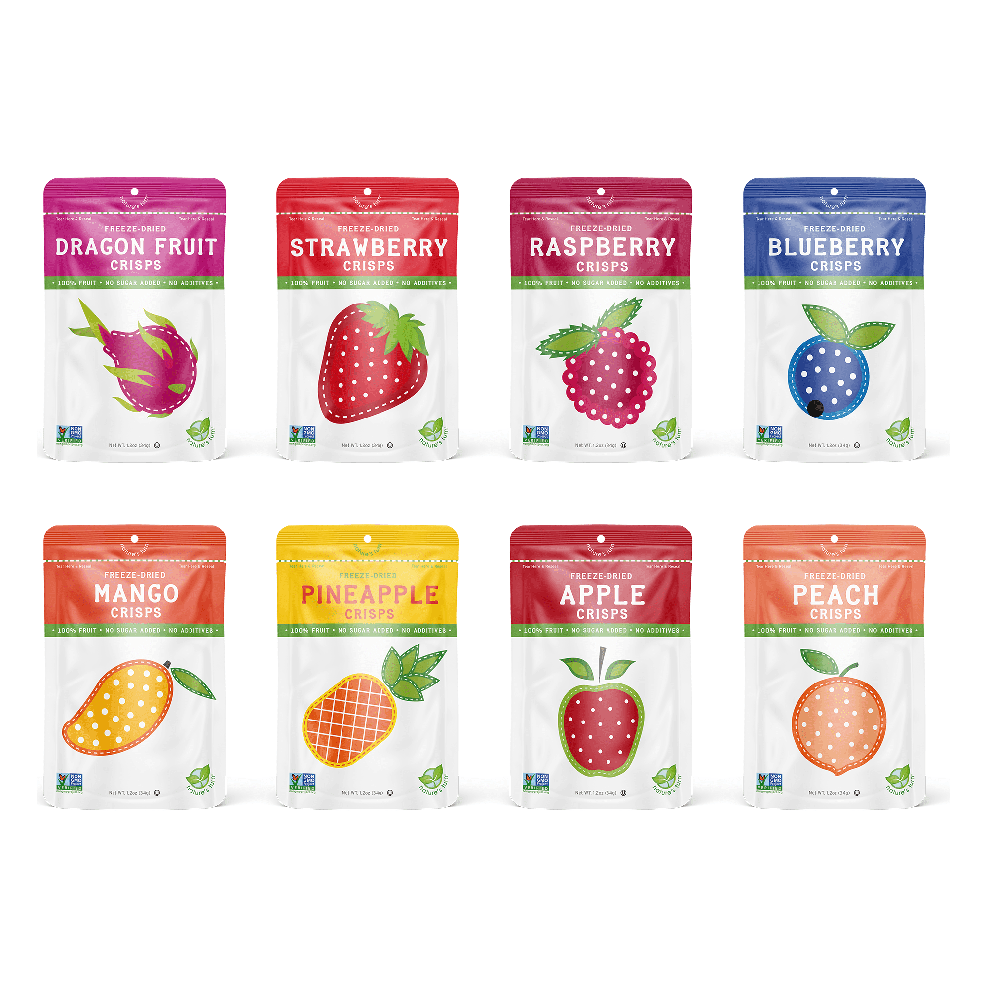 Nature’s Turn Freeze-Dried Superfruit Crisps Variety Pack, No Added Sugar, Healthy Natural Fruit Crisp Snack for School Lunches, 8 Pack (1.2 oz Each)