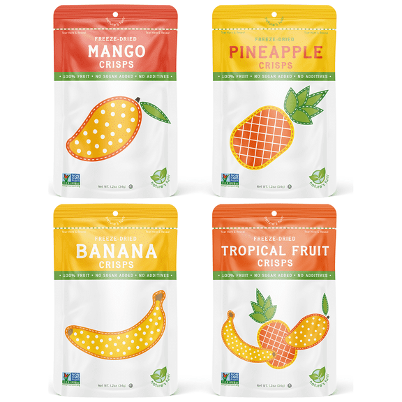 Natures Turn Freeze-Dried Tropical Fruit Crisps Variety Pack, No Added Sugar, Healthy Fruit Crisp Snack for School Lunches, 4 Pack (1.2 oz Each)