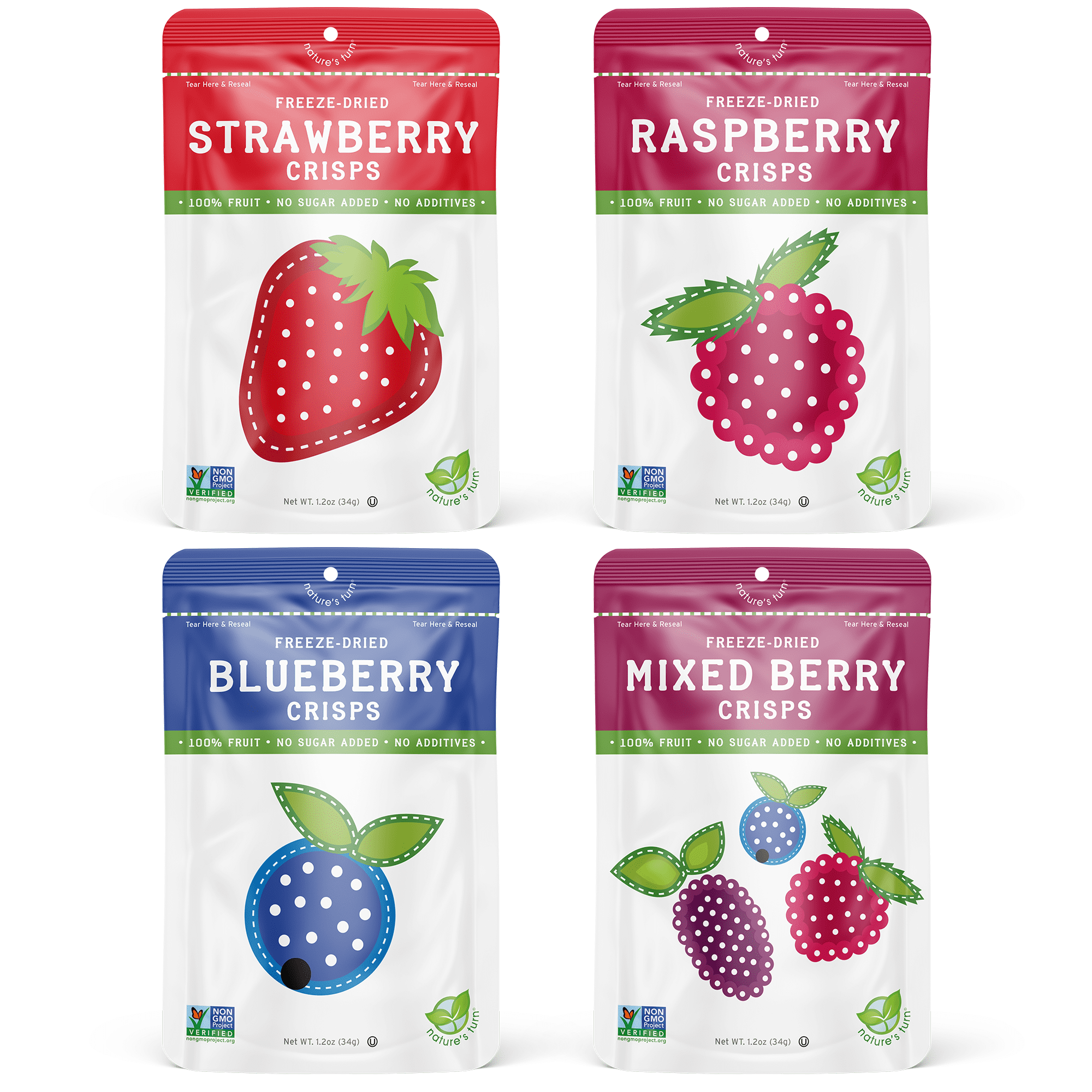Natures Turn Freeze Dried Very Berry Crisps Variety Pack, Pack of 4 (1.2oz Each)