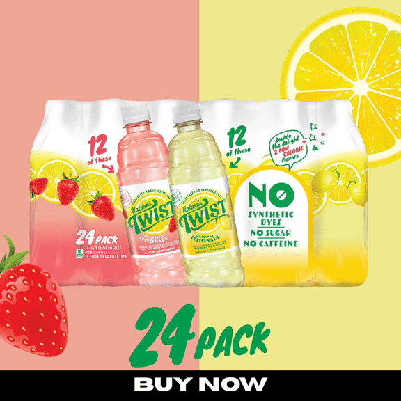 Nature's Twist Sugar-Free Lemonade Variety Pack, 16.9 fl. oz. Bottles, 24-Pack Refreshing Low-Calorie Beverage