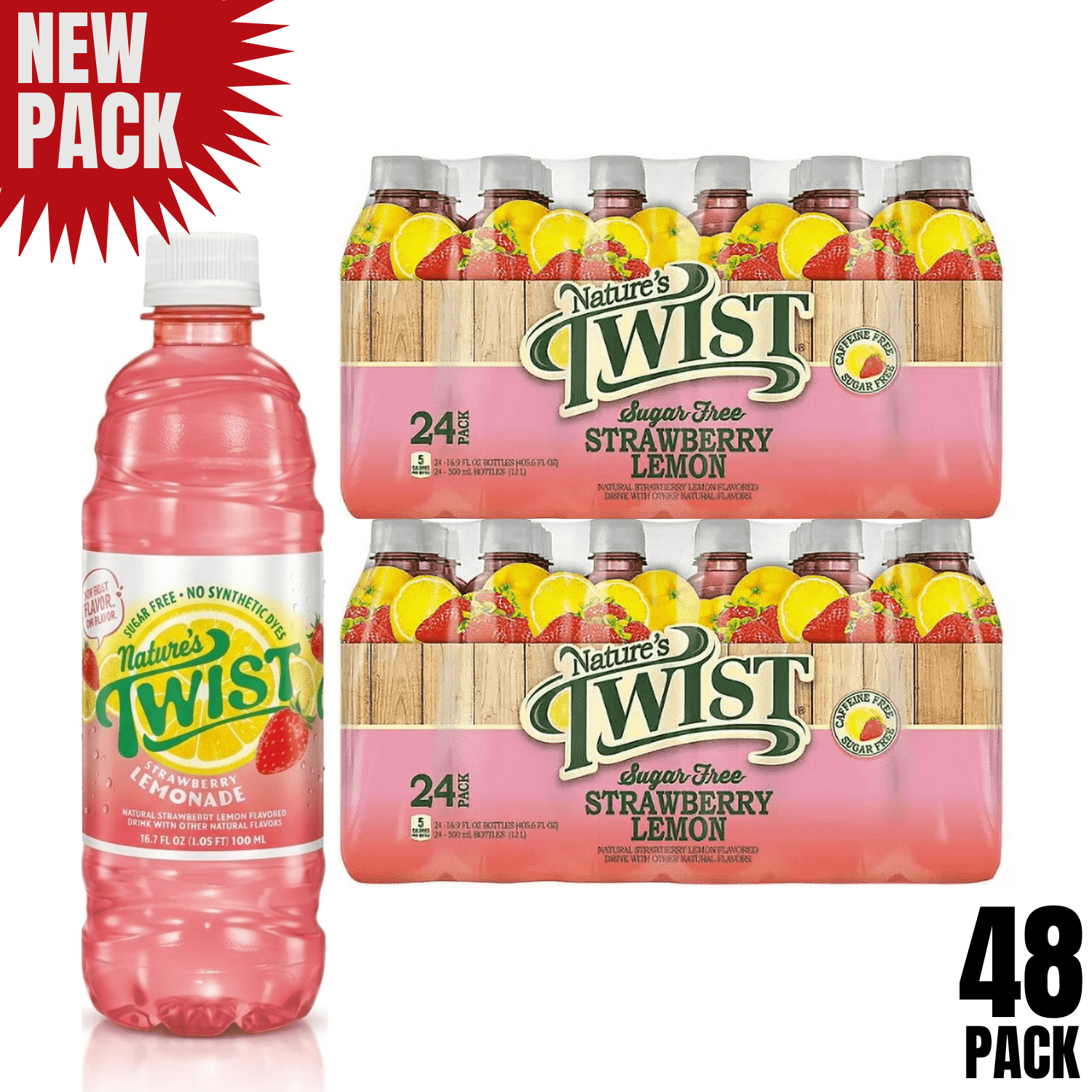 Nature’s Twist Sugar-Free Strawberry Lemon Drink, 16.9 fl oz Bottles, 24 Count (Pack of 2)