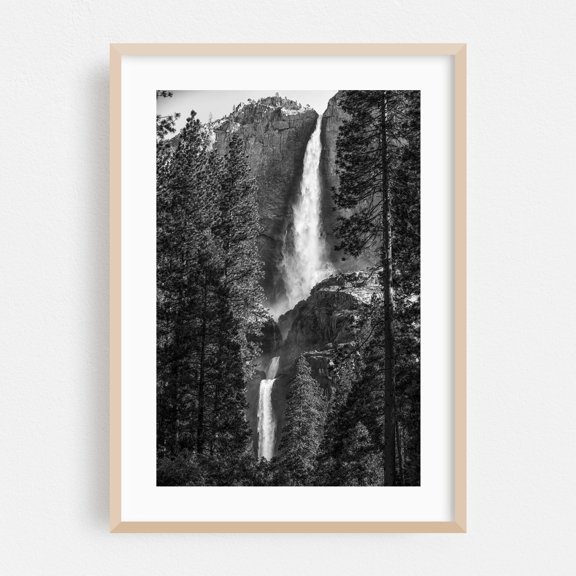 Nature's Two Cascades - California Photography Waterfall Black and White Nature Forest Landscape Scenic Mountain Oak Framed Wall Art Print 5 x 7 inches