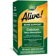 Nature’s Way Alive! Calcium Max Absorption Tablets, Bone Support*, Vitamins D3 & K2, 120 Count