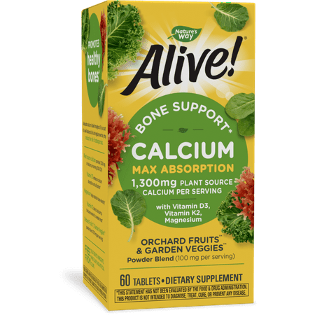 Nature’s Way Alive! Calcium Bone Support*, Max Absorption, Plant Source Calcium, 60 Tablets
