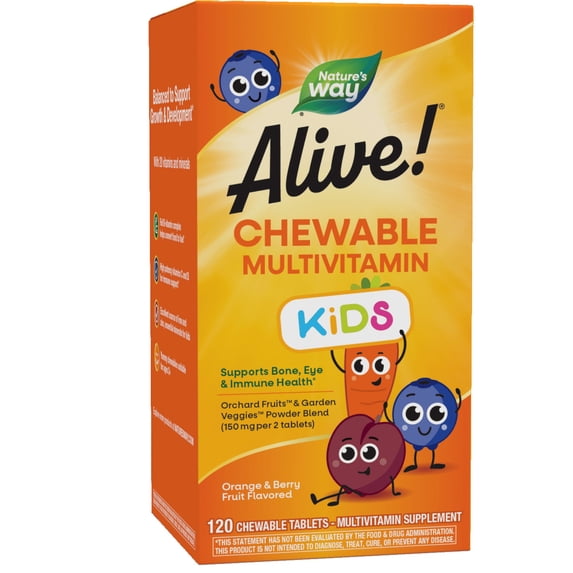 Nature's Way Alive! Children's Premium Chewable Multivitamin, Gluten Free, 120 Chewable Tablets