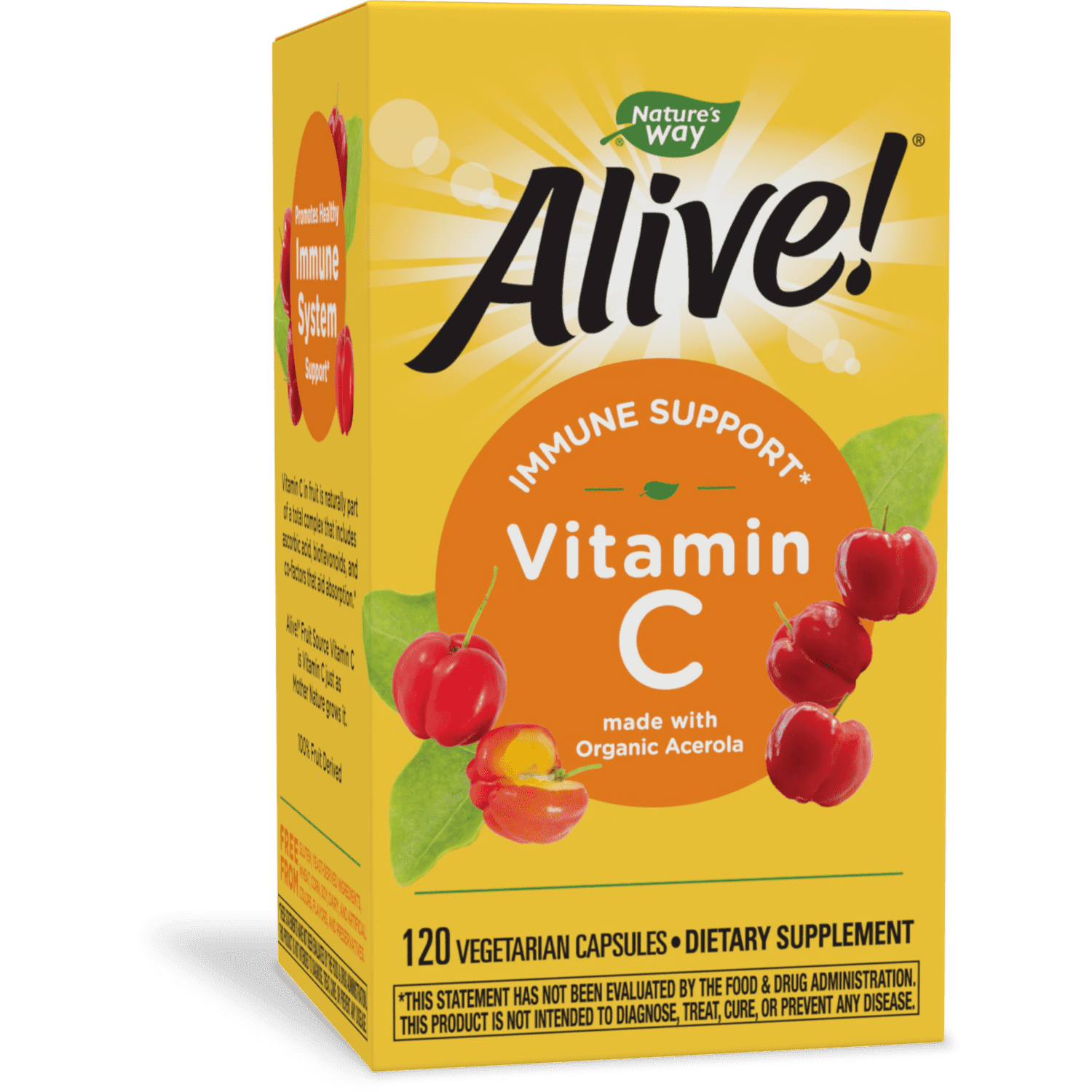 Nature's Way Alive! 100% Fruit Source Vitamin C, Organic Acerola, 120 Capsules