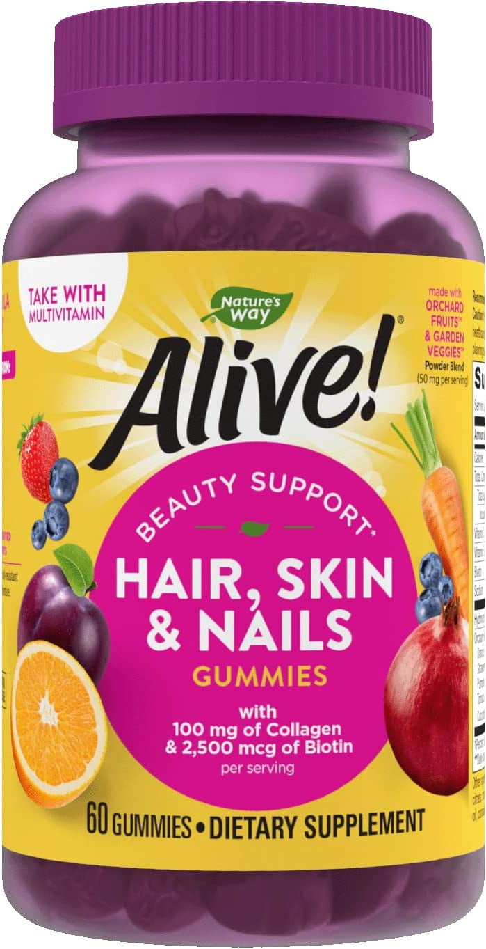 Alive Hair Skin And Nails Gummies Nature's Way Alive! Hair, Skin & Nails Vitamin Gummies, Biotin