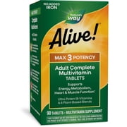 Nature’s Way Alive! Max3 Potency Multivitamin Tablets, No Iron, Energy Metabolism Support*, 90 Count