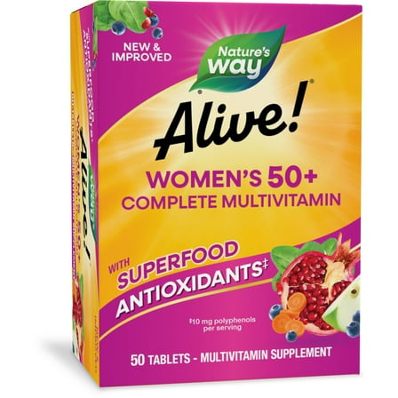 Nature's Way Alive! Women's 50+ Complete Daily Multivitamin Tablets, B-Vitamins, 50 Count