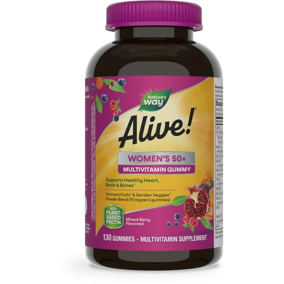 Nature's Way Alive! Women's 50+ Daily Gummy Multivitamin, B-Vitamins, Mixed Berry Flavored, 130 Ct