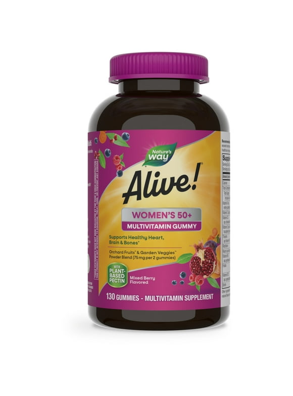 Nature's Way Alive! Women's 50+ Daily Gummy Multivitamin, B-Vitamins, Mixed Berry Flavored, 130 Ct