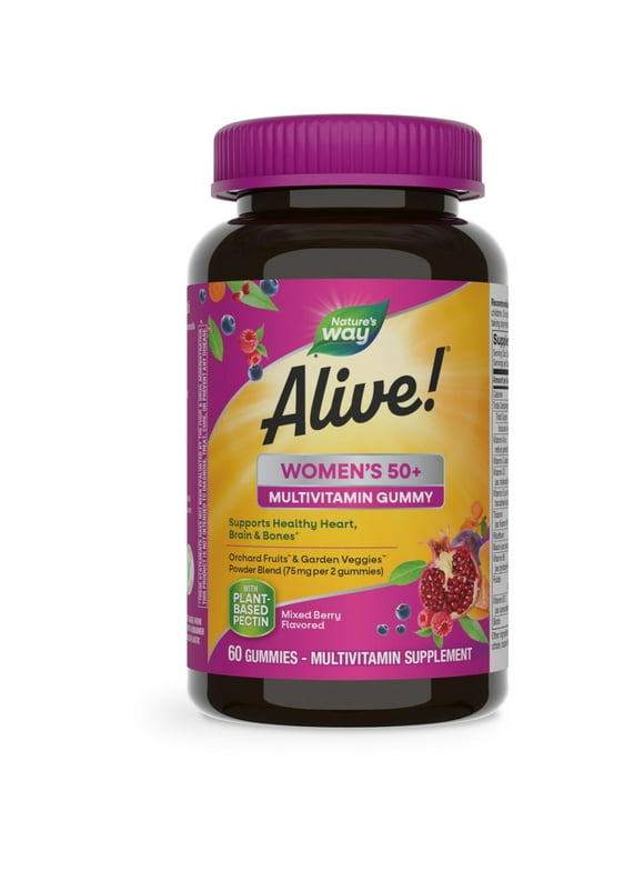 Nature's Way Alive! Women's 50+ Gummy Multivitamin, B-Vitamins, Mixed Berry Flavored, 60 Count