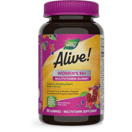 Nature's Way Alive! Women's 50+ Gummy Multivitamin, B-Vitamins, Mixed Berry Flavored, 60 Count