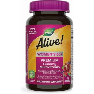 Nature’s Way Alive! Women’s 50+ Premium Gummies Multivitamin, 16 Vitamins and Minerals, Grape and Cherry Flavored Gummies, 75 Gummies