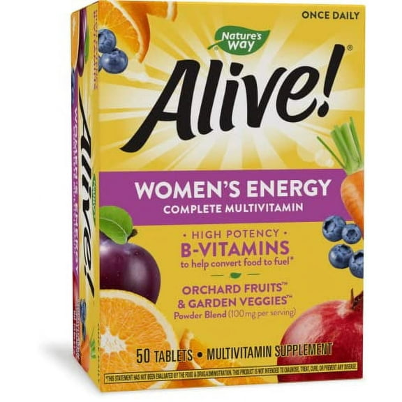 Nature's Way Alive! Women's Energy Multivitamin Tablets, Supports Cellular Energy*, Fruit and Veggie Powder Blend (100mg per Serving), 50 Tablets