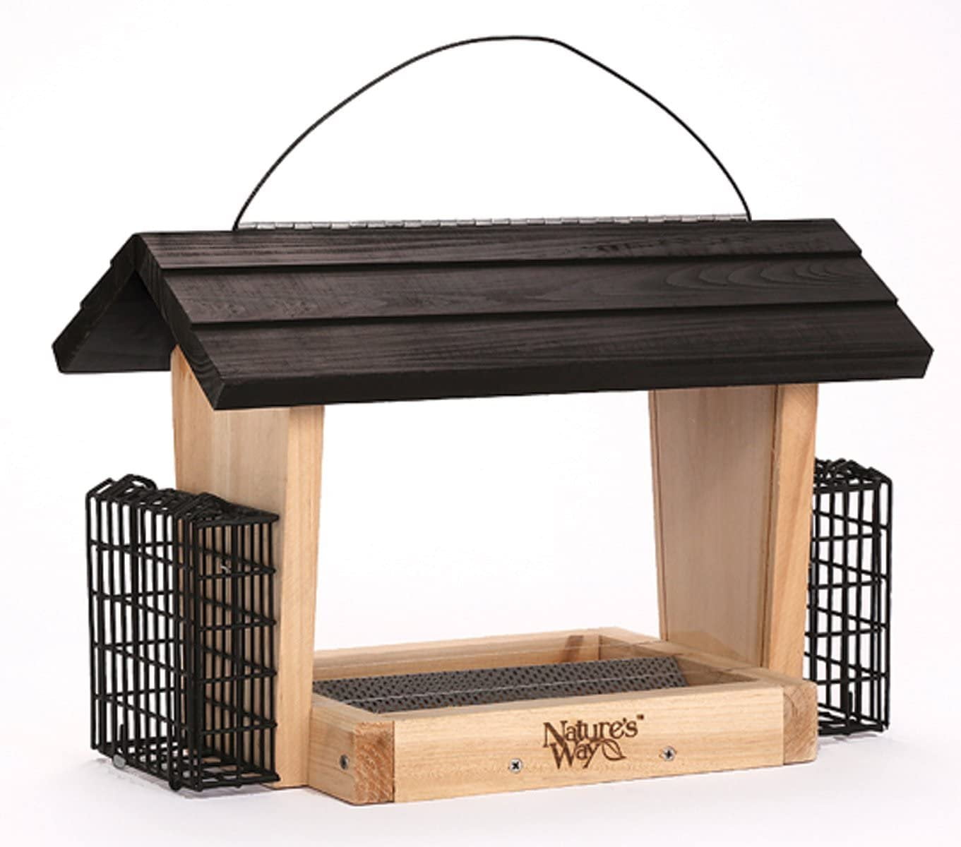 Nature's Way Cedar Hopper Feeder With 2 Suet Cages - 6 Qt - Large Bird Feeder Outdoor — Residential Use, Standard Application