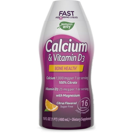 Nature's Way Calcium & Vitamin D3 with Magnesium Liquid, Bone Health*, Citrus Flavored, 16 fl oz