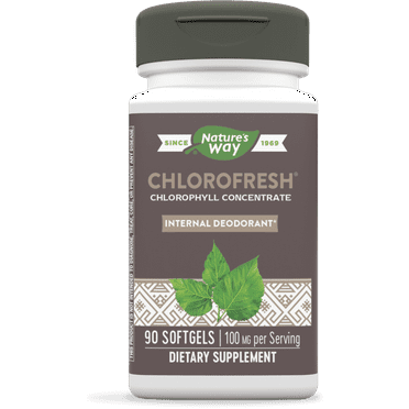 Nature’s Way Chlorofresh Chlorophyllin Concentrate, Supports Detoxification Pathways*, Chlorophyllin Copper Complex, Supports Healthy Skin*, Internal Deodorant*, 100 mg per Serving, 90 Softgels