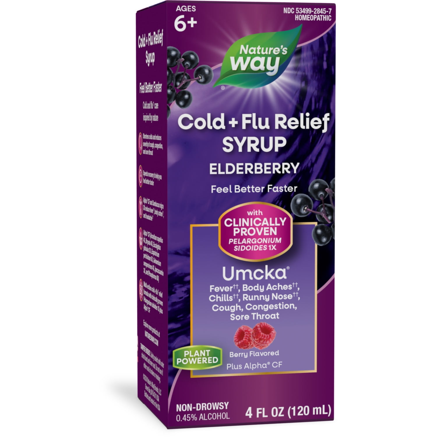 Nature's Way Cold+Flu Relief Syrup, Umcka, Multi-Symptom Relief, Homeopathic, Non-Drowsy, 4 fl oz