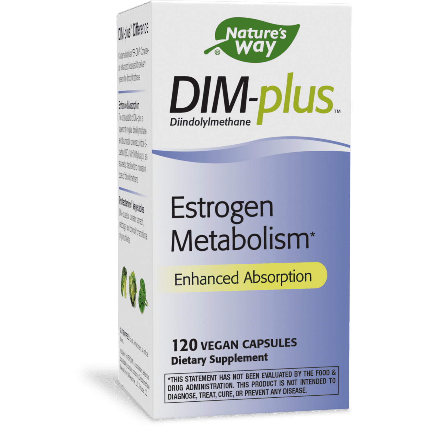 Nature's Way DIM-plus Supplement, Vegetarian Capsules, for Estrogen  Metabolism Support*, 120 Count 
