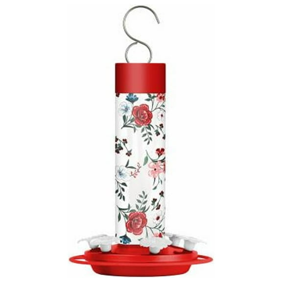 Nature's Way Glass Hummingbird Feeder, Hanging Floral Style - Leakproof - 20 oz