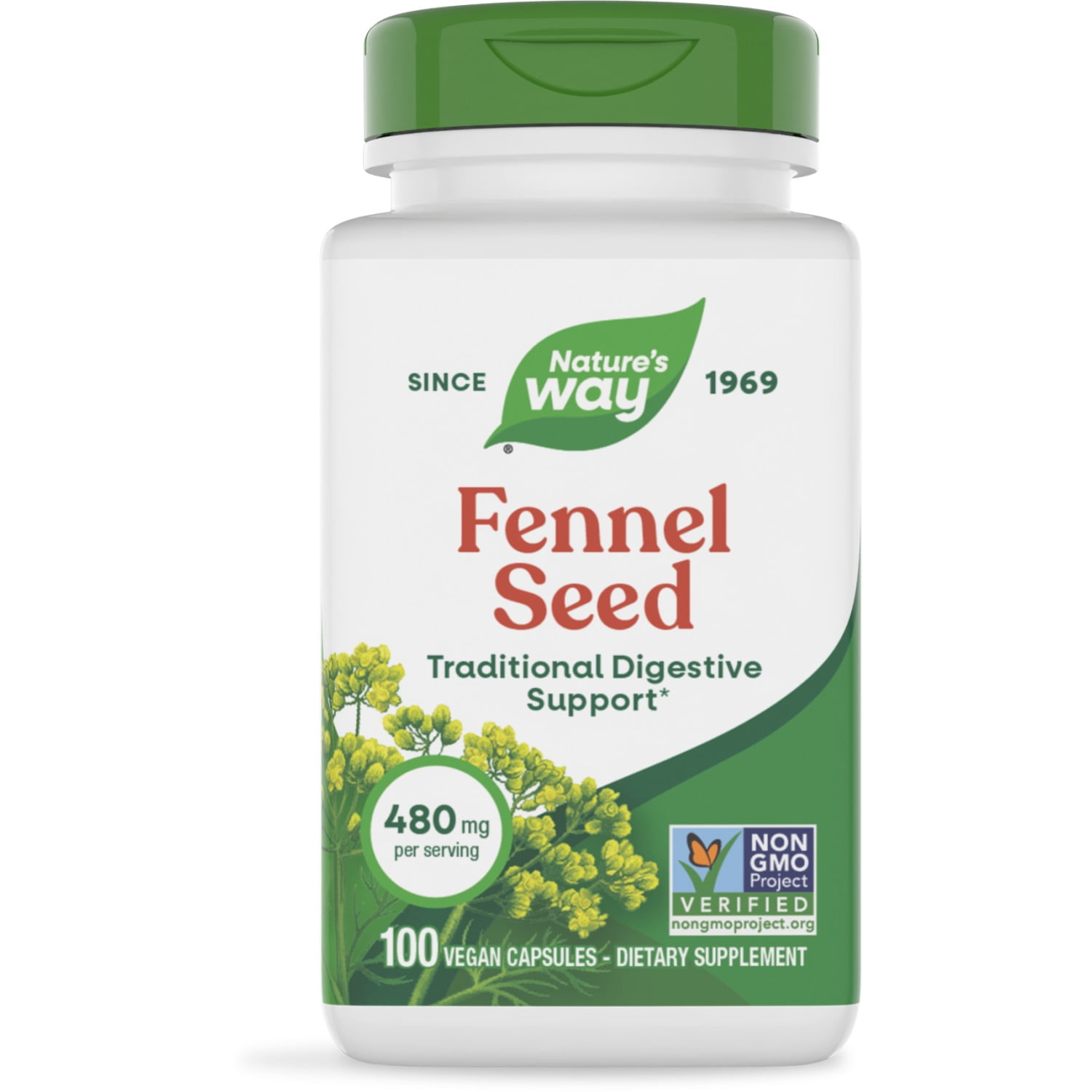 Nature's Way Fennel Seed Capsules, Traditional Digestive Support*, 480 mg per Serving, Unisex, 100ct
