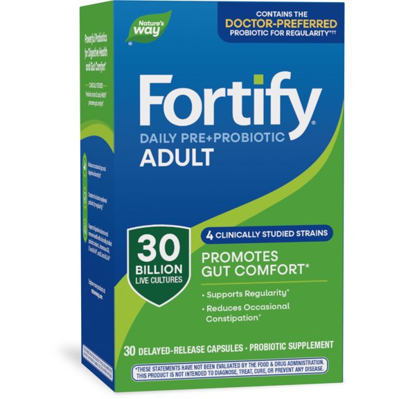 Nature's Way Fortify Daily Probiotic Capsules for Adults, 30 Billion Live Cultures, Unisex, 30 Count
