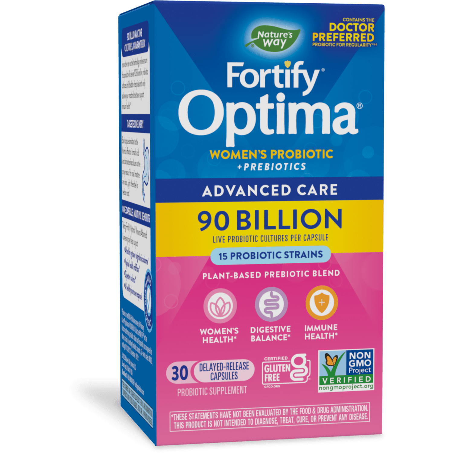 Nature’s Way Fortify Optima Women’s Daily Probiotic, 90 Billion, 15 Strains, Prebiotic, 30 Capsules