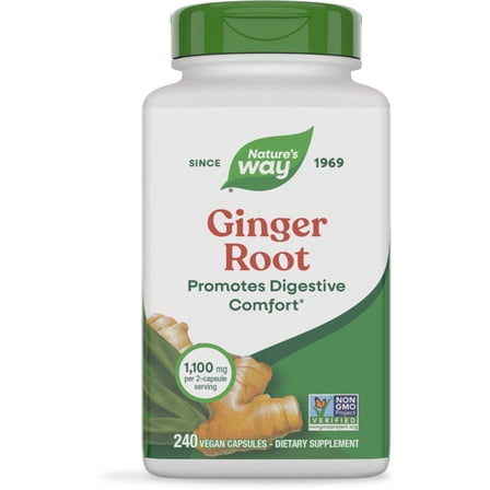Nature's Way Ginger Root Capsules, Digestive Comfort*, 1,100 mg per 2 Capsules, Unisex, 240 Count