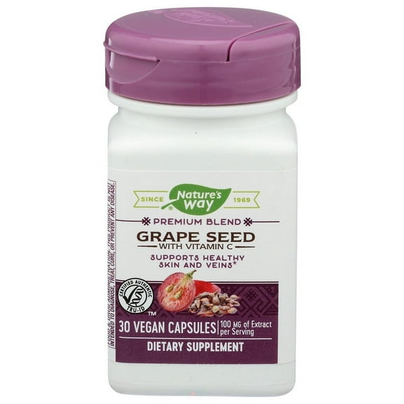 Nature's Way Premium Blend Grape Seed with Vitamin C, Supports Skin and Veins*, 30 Vegan Capsules