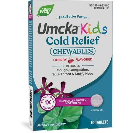 Nature's Way Umcka Kids Cold Relief Chewable Tablets, Homeopathic, Shortens Colds, Cherry, 10 Count