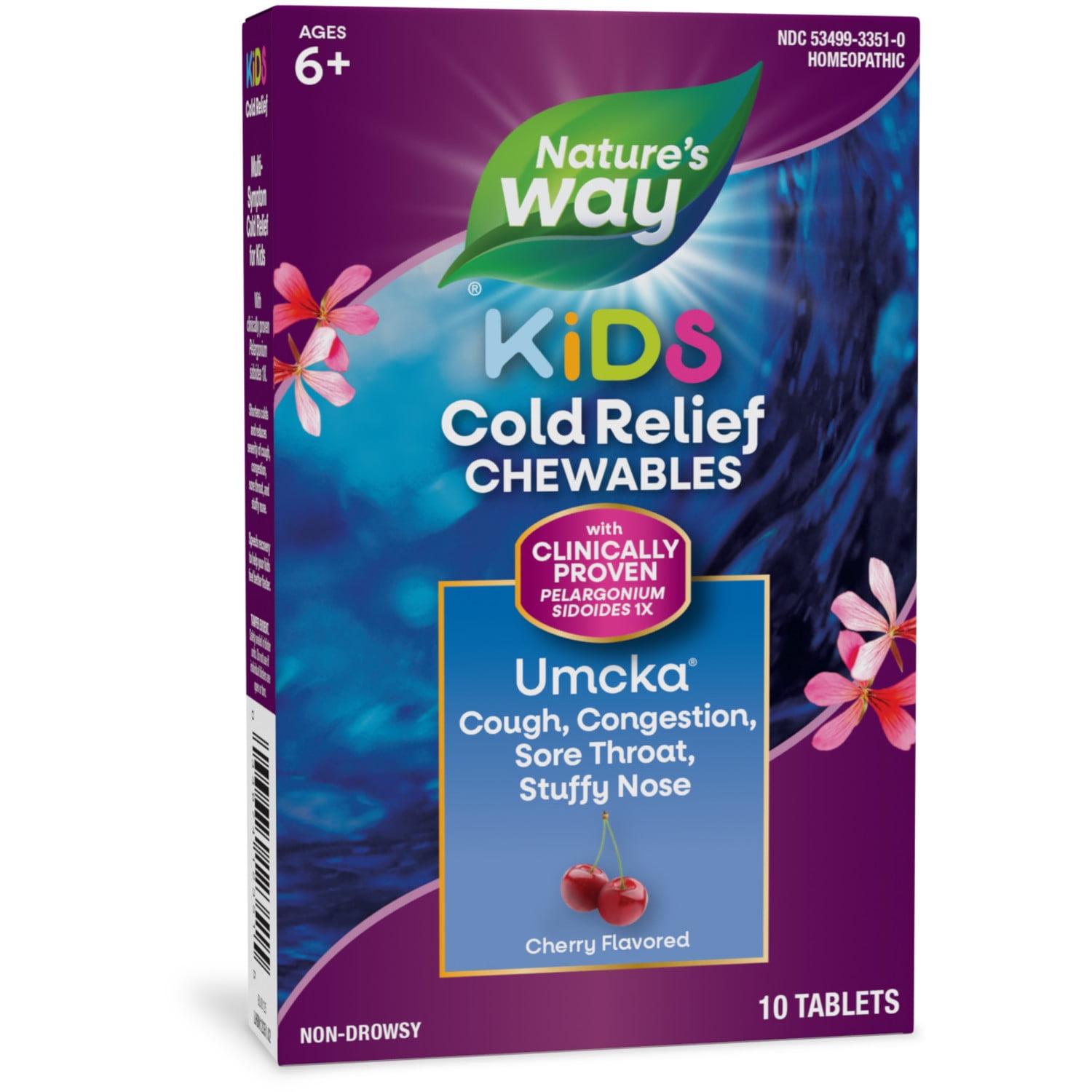 Nature's Way Kids Cold Relief Chewable Tablets, Umcka, Homeopathic, Shortens Colds, Cherry, 10ct