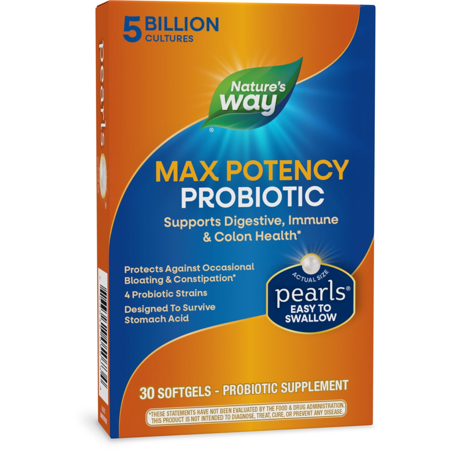 Nature's Way Max Potency Probiotic Pearls Softgels, 5 Billion Live Cultures, Unisex, 30ct