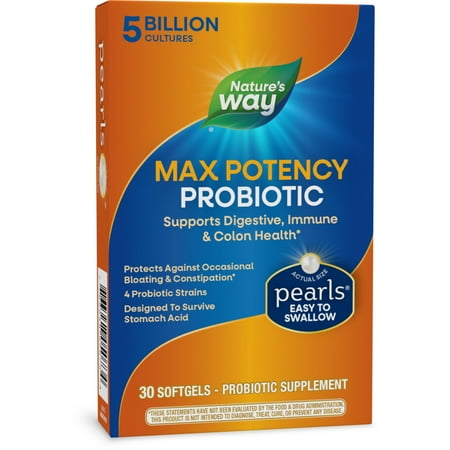 Nature's Way Max Potency Probiotic Pearls Softgels, 5 Billion Live Cultures, Unisex, 30ct