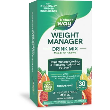 Nature's Way Weight Manager Drink Mix Packs, Plant-Based Fiber, Mixed Fruit Flavored, Unisex, 30ct